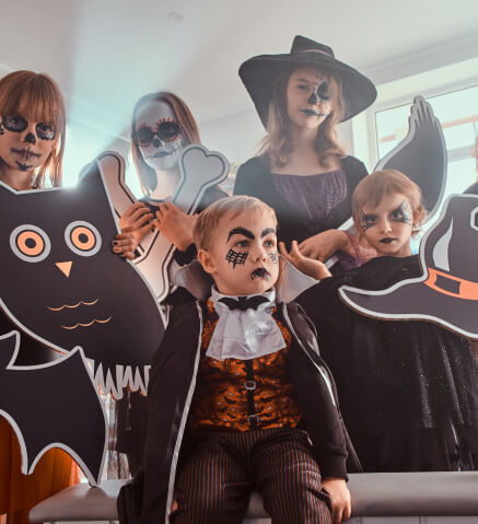 five kids in the Halloween Costumes
